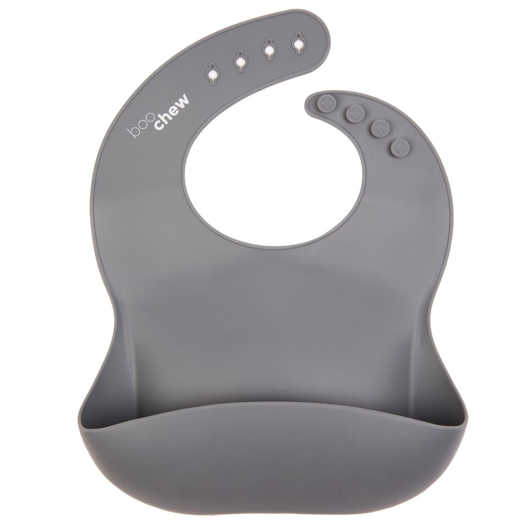 Silicone Weaning Bib in Grey, 100% non-toxic, BPA Free, Boo Chew